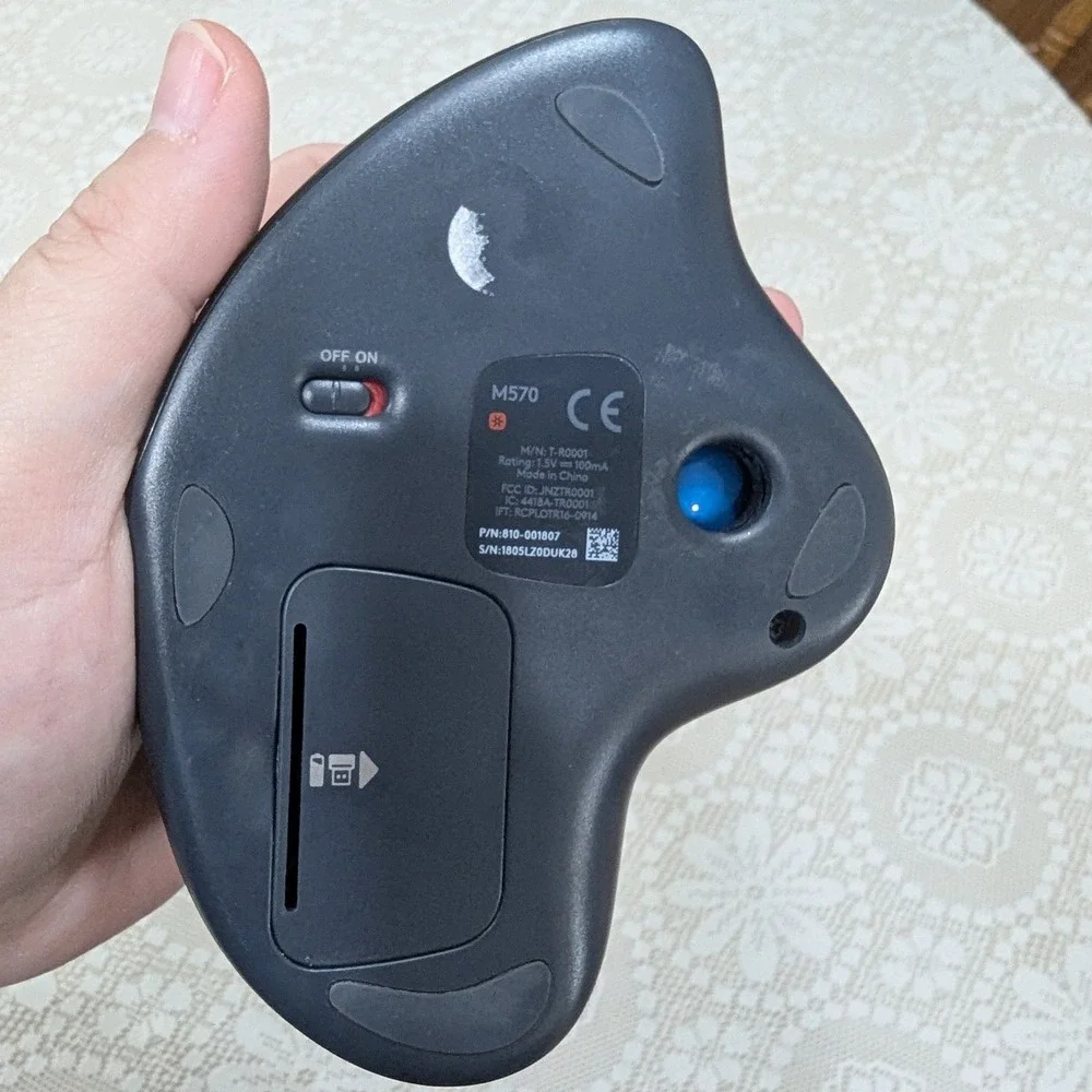 Logitech M570 Wireless Trackball Mouse Dark Gray Blue Ball Ergonomic